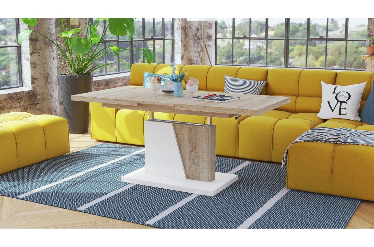 GRAND NOIR Sonoma oak/matte white - MODERN EXTENDABLE LIFT COFFEE TABLE - Image 4