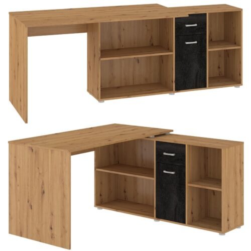 BEAT P corner table, straight, height-adjustable, gaming table, artisan oak, black concrete