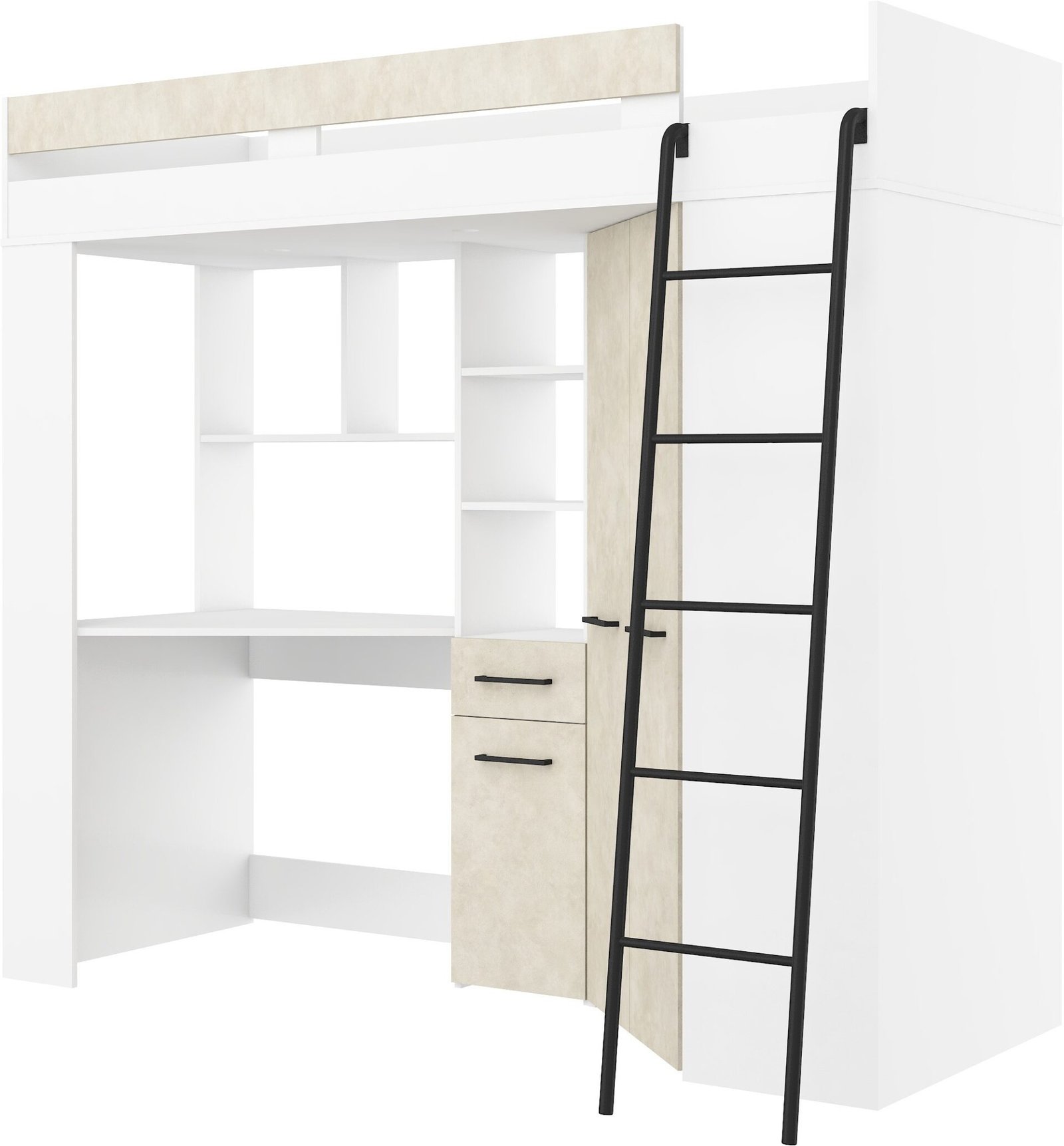 Bunk bed with desk, corner wardrobe, mezzanine FLO P, white granite, almond color - Image 6