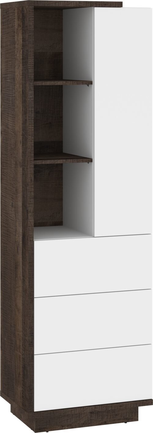 HYBRID 19 high furniture shelf with shelves, drawer, door, oak color, whiteHYBRID