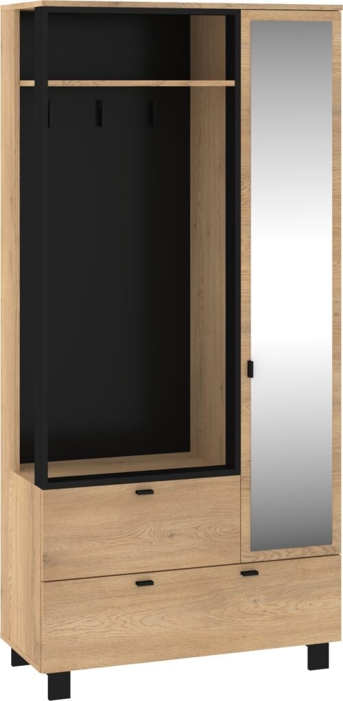 VEGAS 05 furniture hallway wardrobe with mirror, loft, cremona oak, black