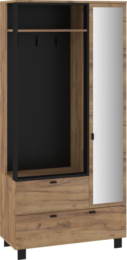 VEGAS 05 furniture hallway wardrobe with mirror, loft, oak, gold and black colors