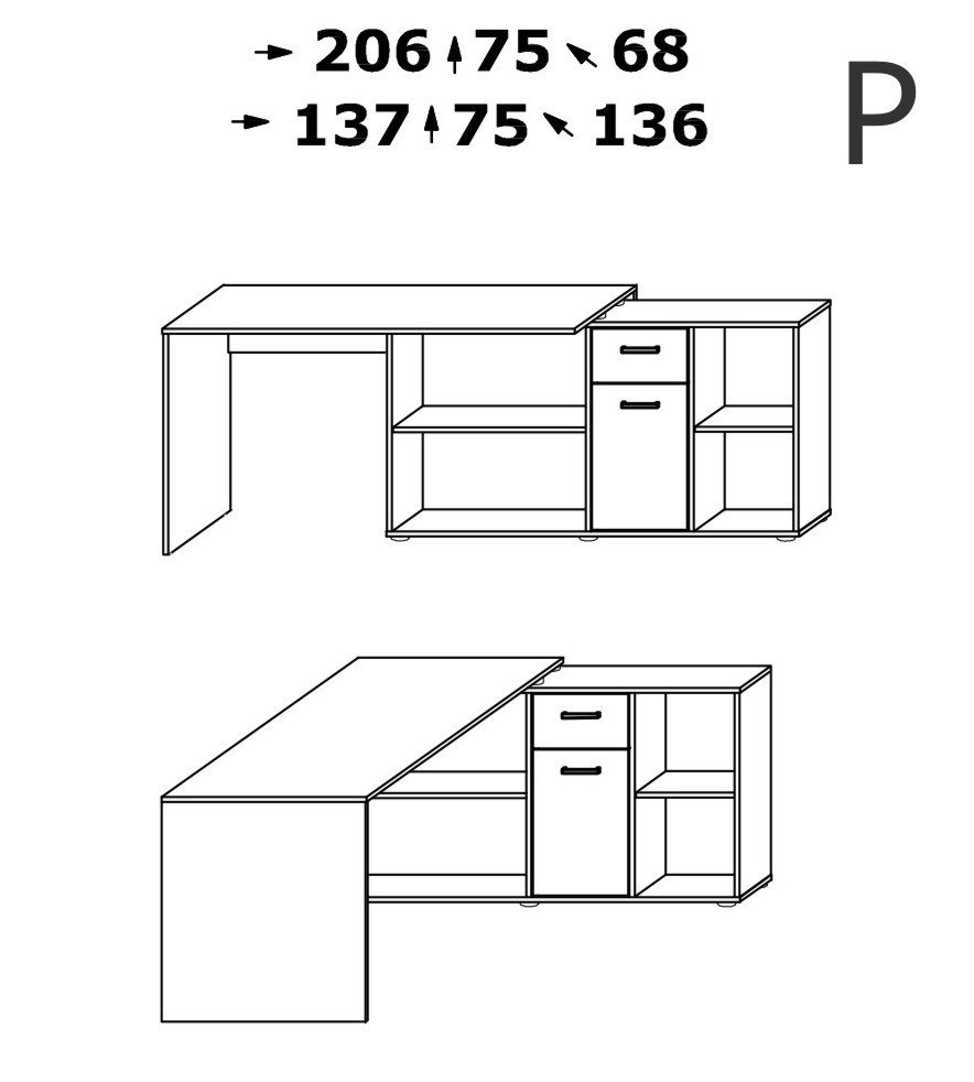 BEAT P height-adjustable corner table, sonoma white - Image 5