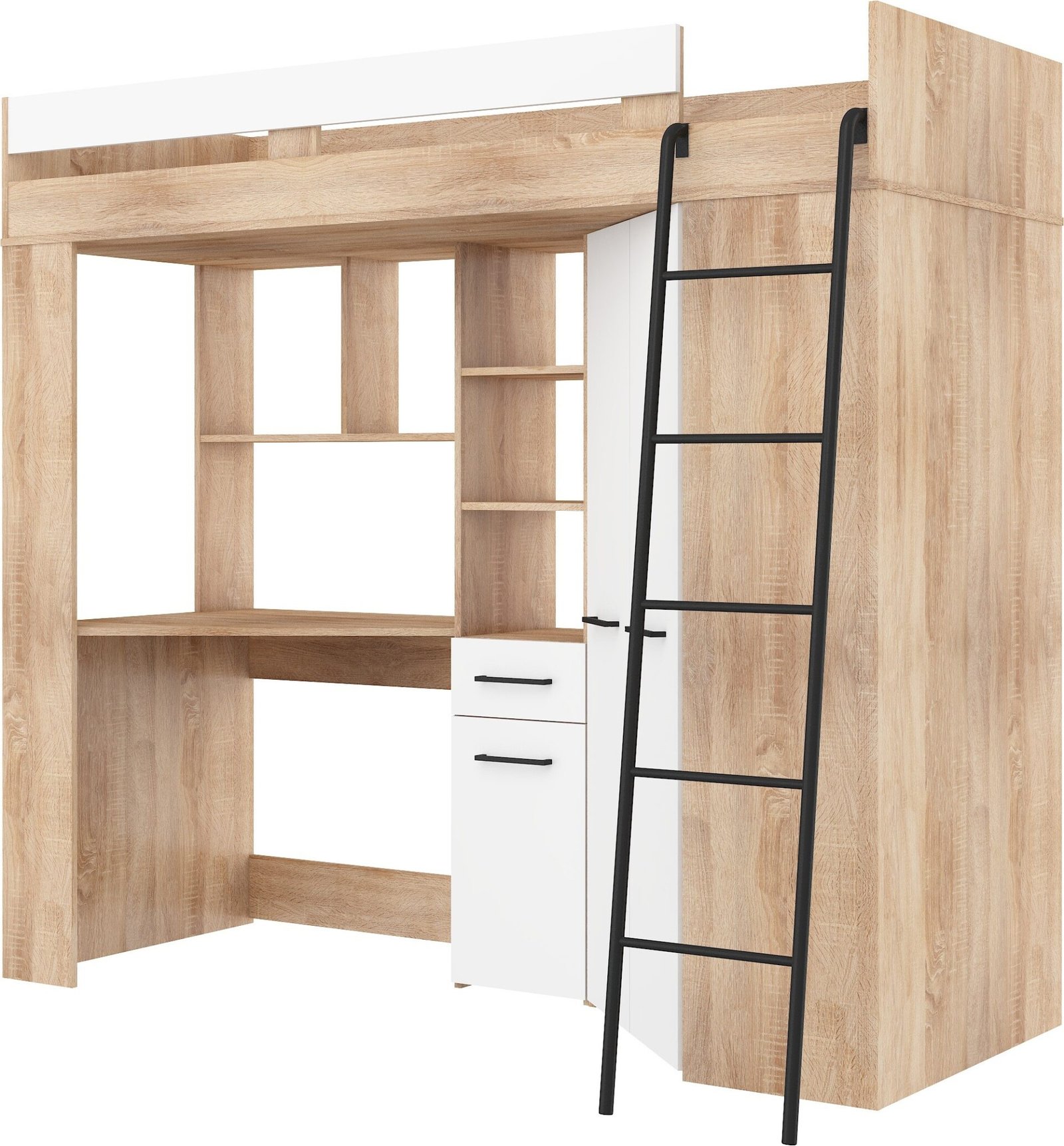FLO P bunk bed with table, corner wardrobe, mezzanine, Sonoma oak, white - Image 6