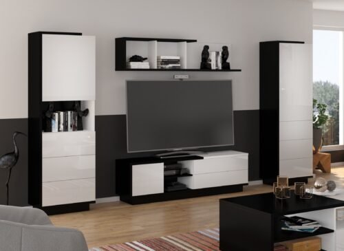 HYBRID furniture #3 wall cabinet, bookshelf, TV cabinet, shelf, black and white glossyHYBRID