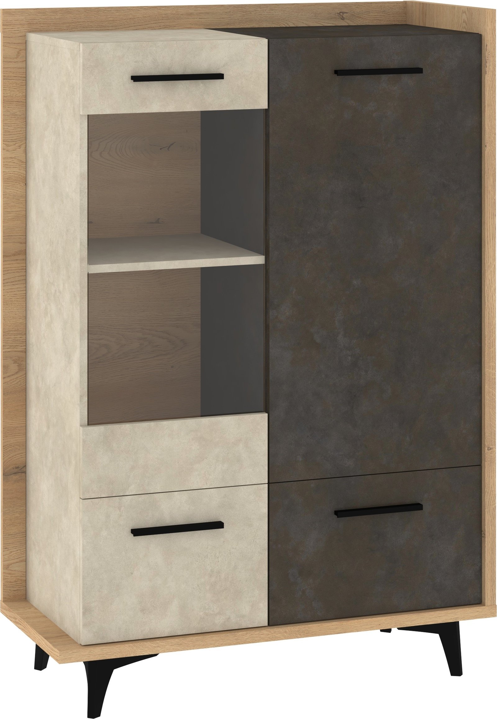 BOX 13 furniture, low living room display cabinet with doors, cremona oak, granada almond
