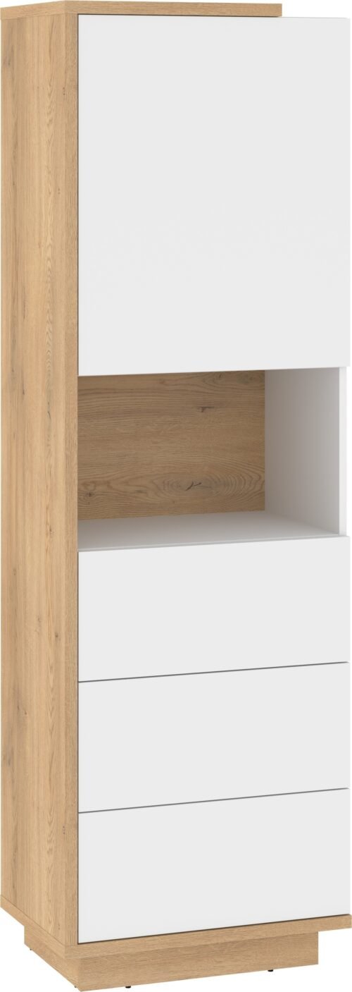 HYBRID 18 tall bookcase with drawers, doors, shelf, Cremona oak, whiteHYBRID
