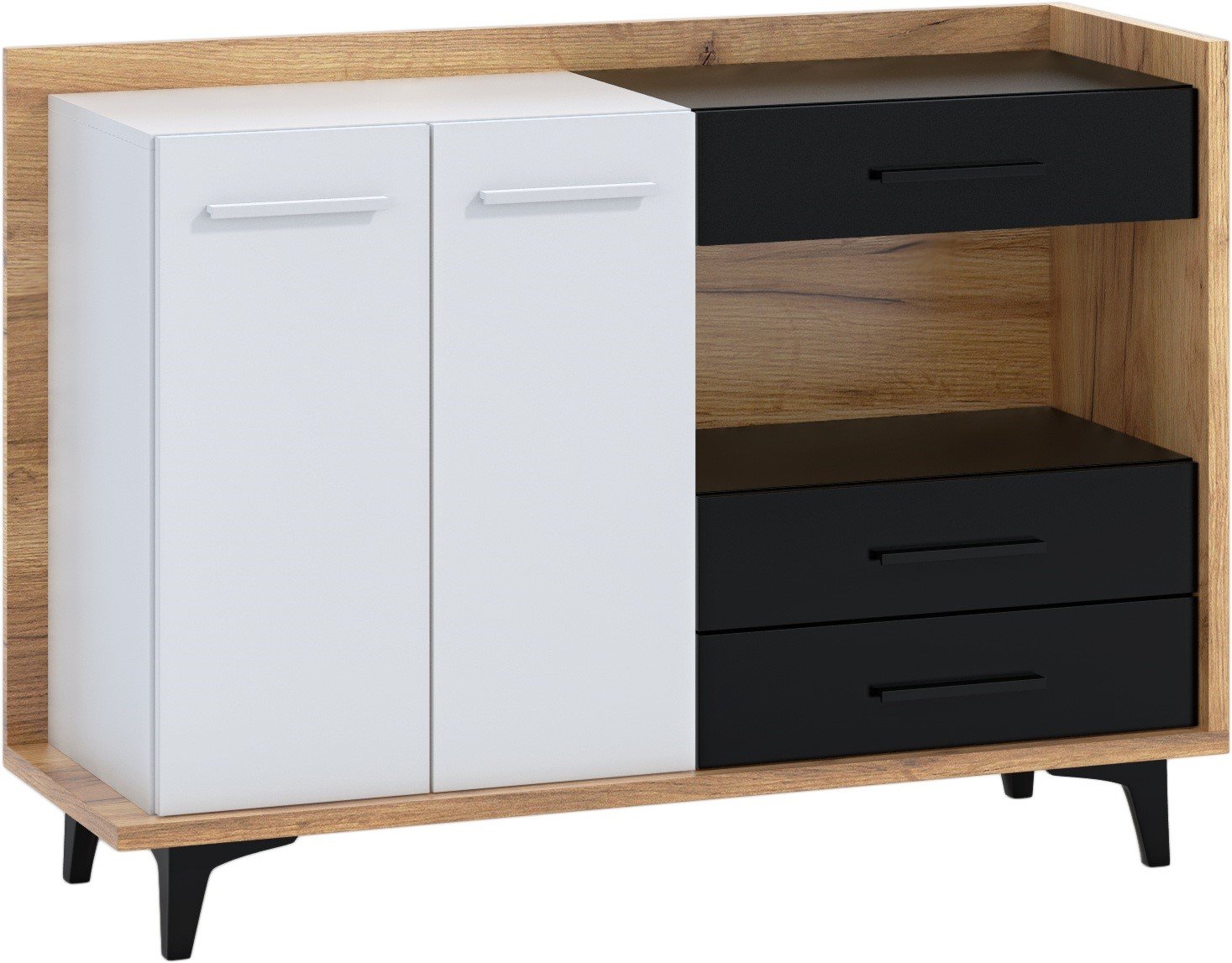 BOX 02 furniture, large living room cabinet, chest of drawers, white, black