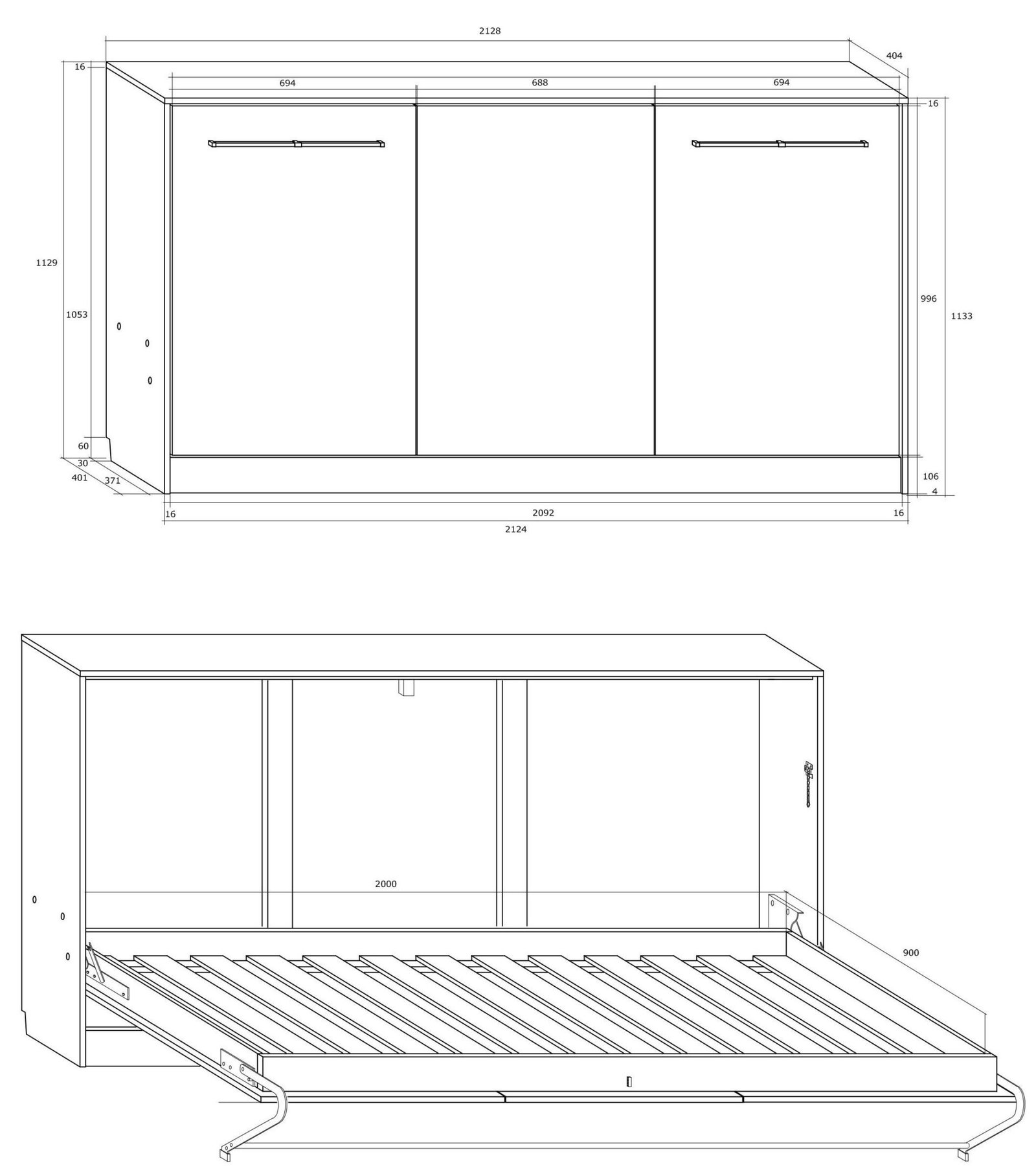 Wall bed, folding, hidden bed, 90x200, horizontal, ROGER, sonoma oak, blue - Image 3
