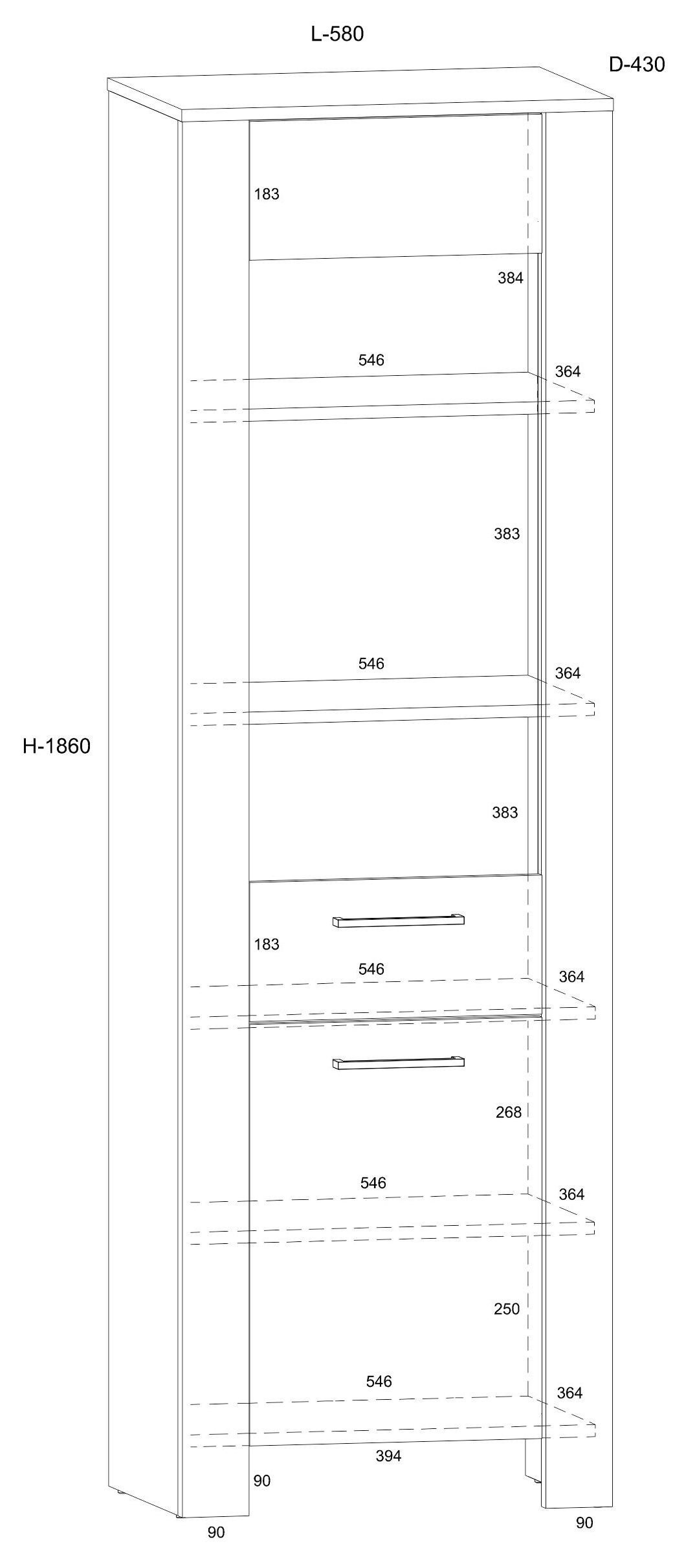 SLIDE 15 furniture, tall, narrow display cabinet for living room, Grange oak, graphite - Image 2