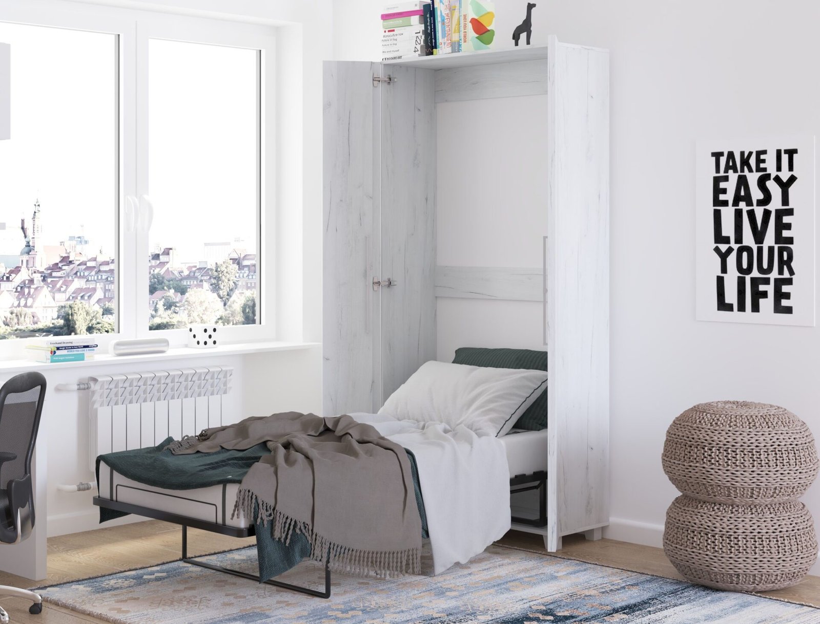 Vertical wall bed TEDDY 90 oak white - Image 3