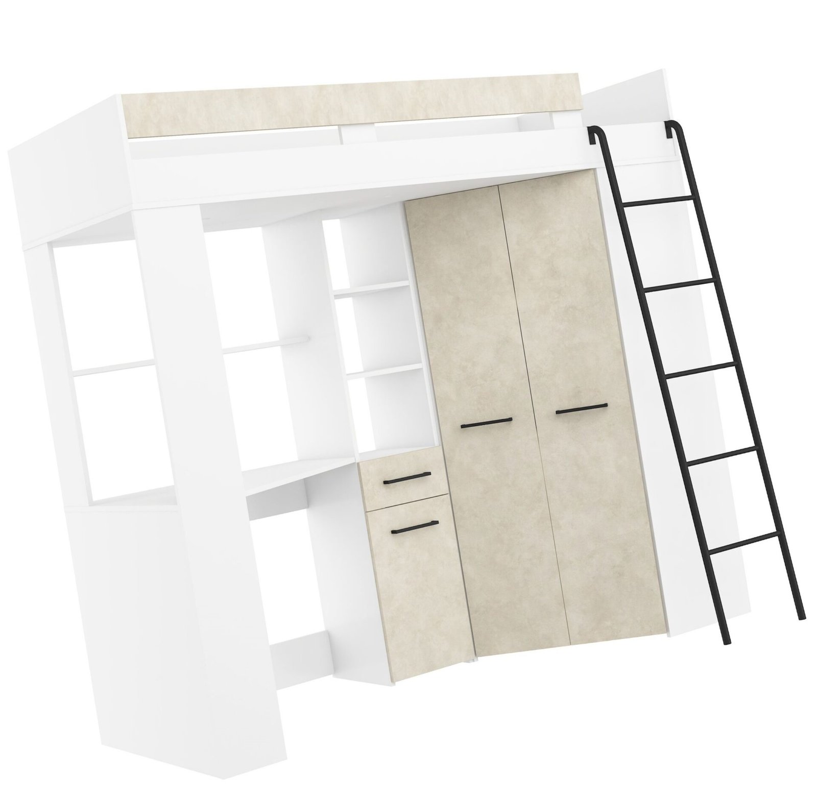 Bunk bed with desk, corner wardrobe, mezzanine FLO P, white granite, almond color - Image 8