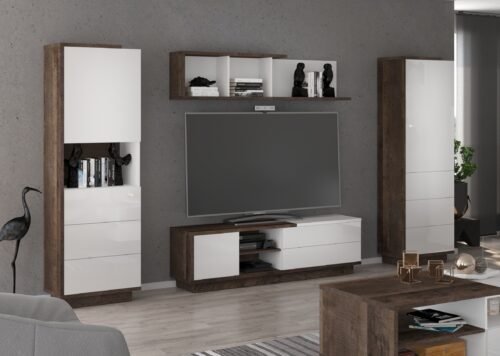 HYBRID furniture #3 wall cabinet, bookshelf, TV cabinet, shelf, Grange oak, white glossy colorHYBRID