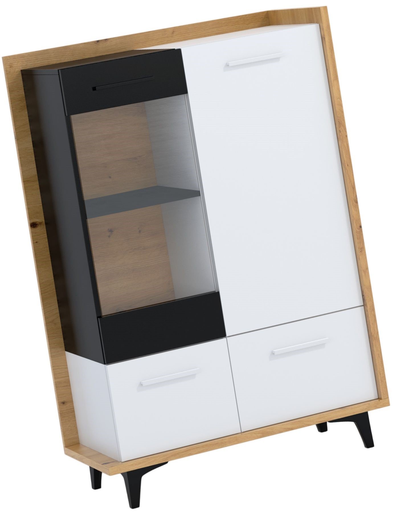 BOX 13 furniture, low living room display cabinet with doors, oak, white, black - Image 3