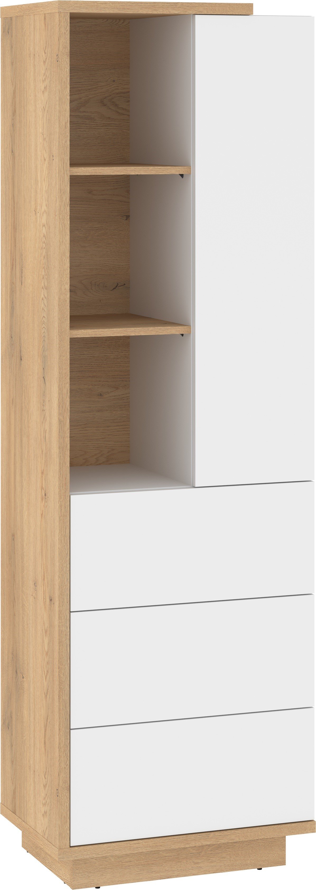HYBRID 19 high furniture shelf with shelves, drawer, door, cremona oak, whiteHYBRID