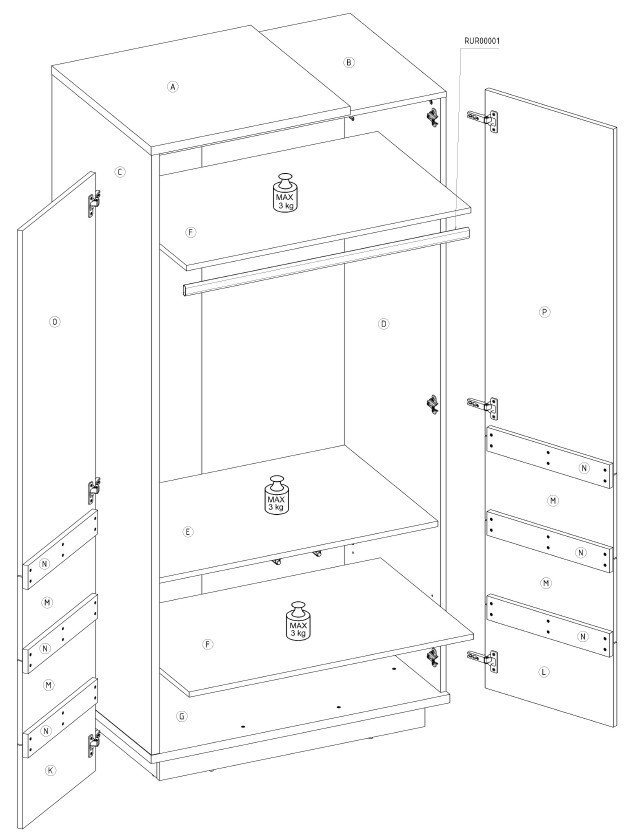 HYBRID 23 furniture wardrobe for living room, hallway, bedroom, handicraft style, oak, gold, white colorHYBRID - Image 3