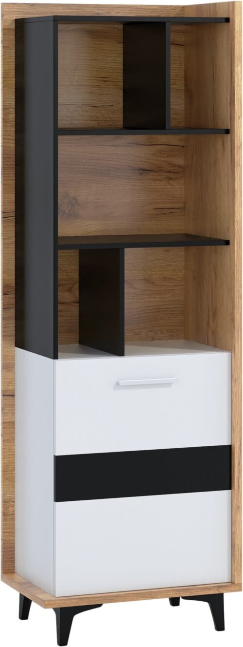BOX 06 furniture bookcase with shelves and doors, oak color, gold, white, black