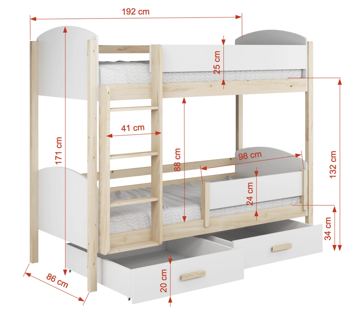 JORDAN bunk bed with drawers 90x200 cm - Image 7