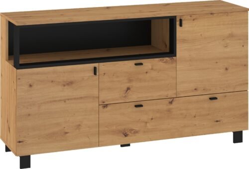 VEGAS 03 furniture, large chest of drawers with doors for the living room, oak, black
