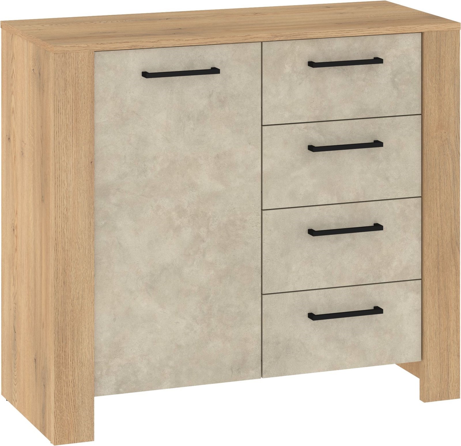 SLIDE 02 furniture chest of drawers with doors for the living room, oak color Cremona Granada wood