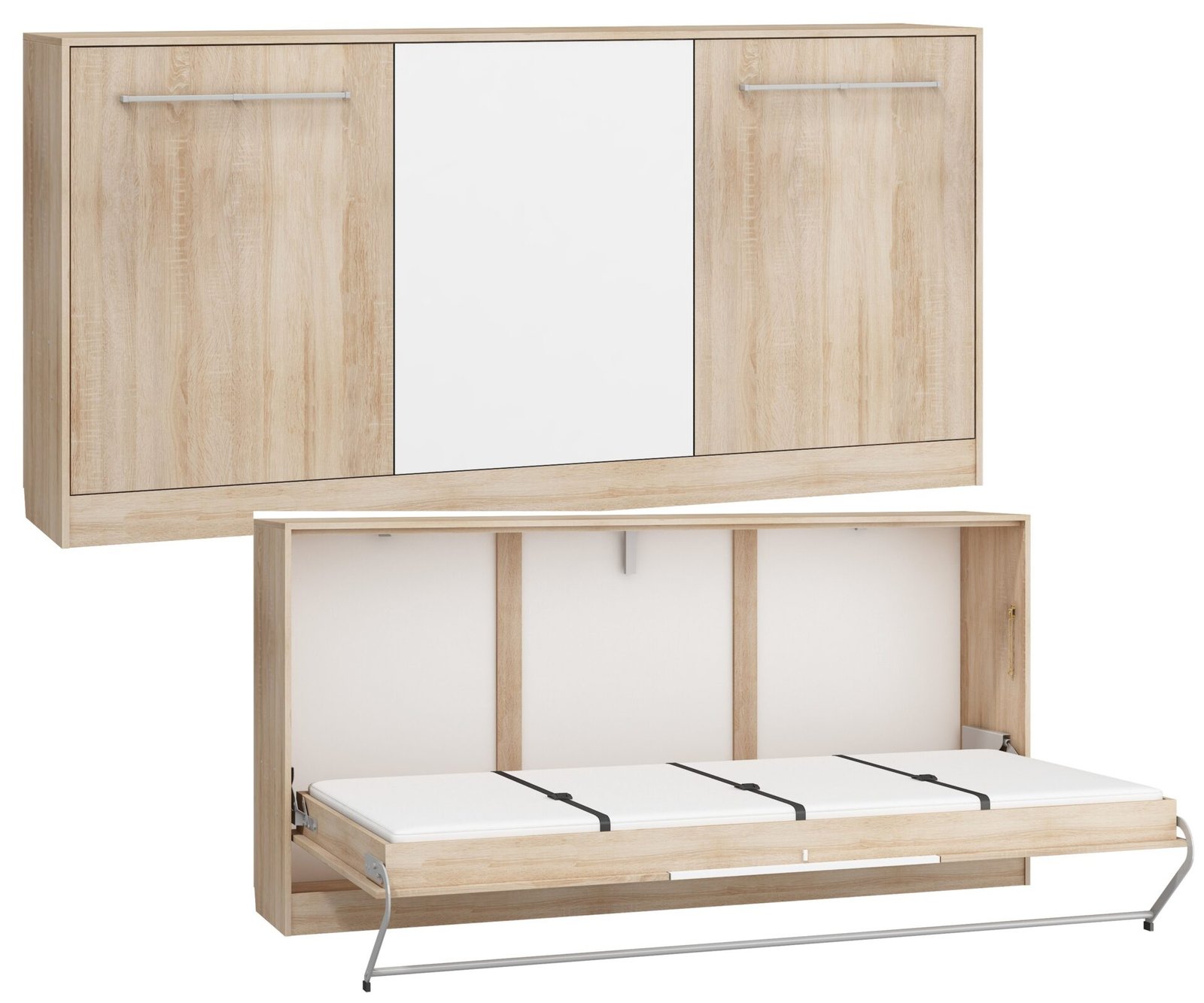 Wall bed, folding, hidden bed, 90x200, horizontal, ROGER, Sonoma oak, white - Image 6