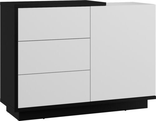 HYBRID 04 furniture chest of drawers with doors for living room, black and white glossyHYBRID