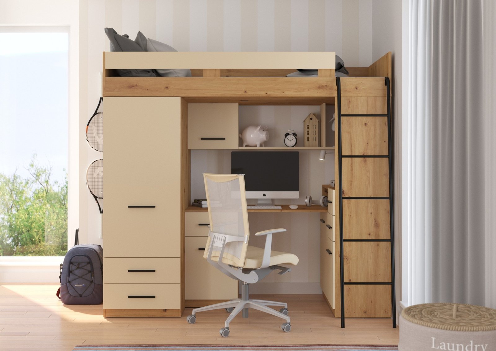 SMYK P mezzanine, without mat, oak veneer/cream color - Image 3