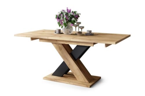 KARO Craft oak gold/matte black – MODERN LOW TABLE, UP TO 180 CM LENGTH!