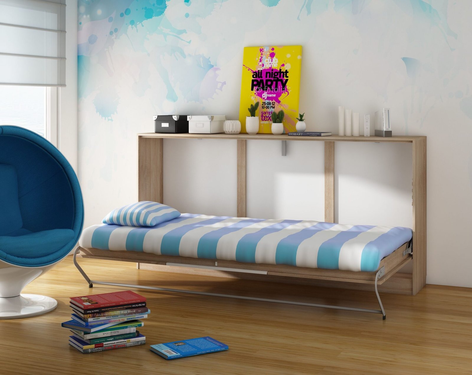 Wall bed, folding, hidden bed, 90x200, horizontal, ROGER, Sonoma oak, white - Image 2