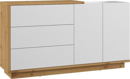 HYBRID 07 furniture large chest of drawers with doors, oak, white glossy colorHYBRID