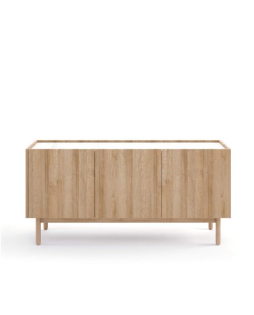 Boho chest of drawers K144/68, three doors, Riviera Oak/Bianco marble
