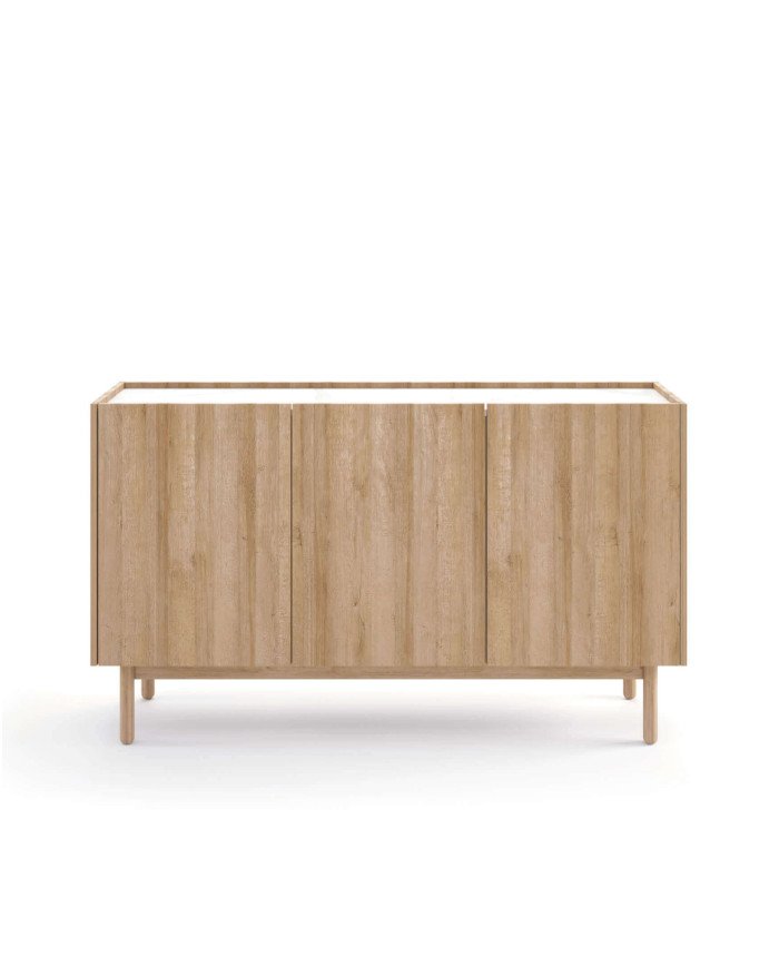 Boho chest of drawers K144/83, three doors, Riviera Oak/Bianco marble