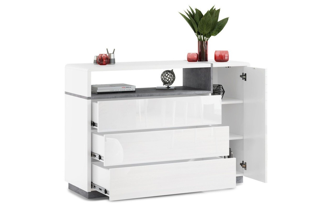FOLK K-135 chest of drawers, glossy/matt white + "Millenium Concrete" – MODERN LIVING ROOMS - Image 2