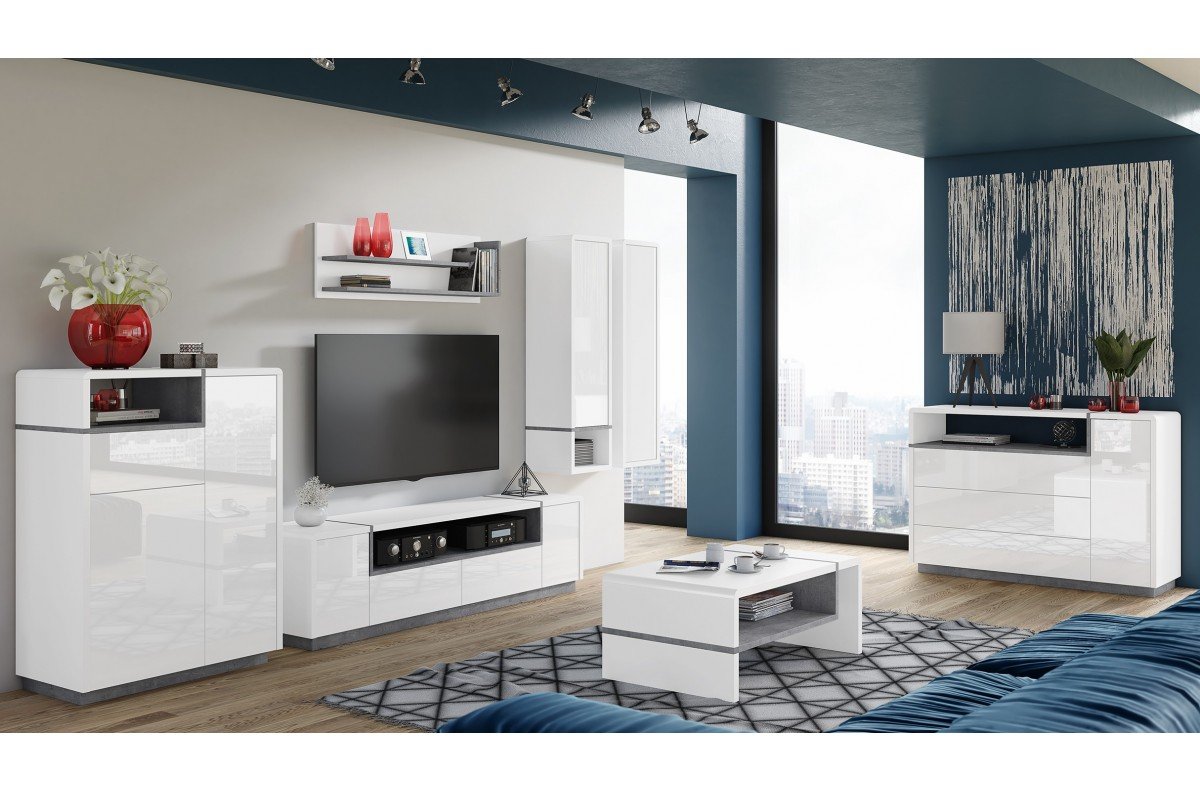 FOLK K-135 chest of drawers, glossy/matt white + "Millenium Concrete" – MODERN LIVING ROOMS - Image 3