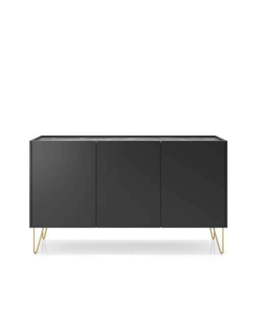 Harmony K144 chest of drawers, three doors, black graphite/black royal marble