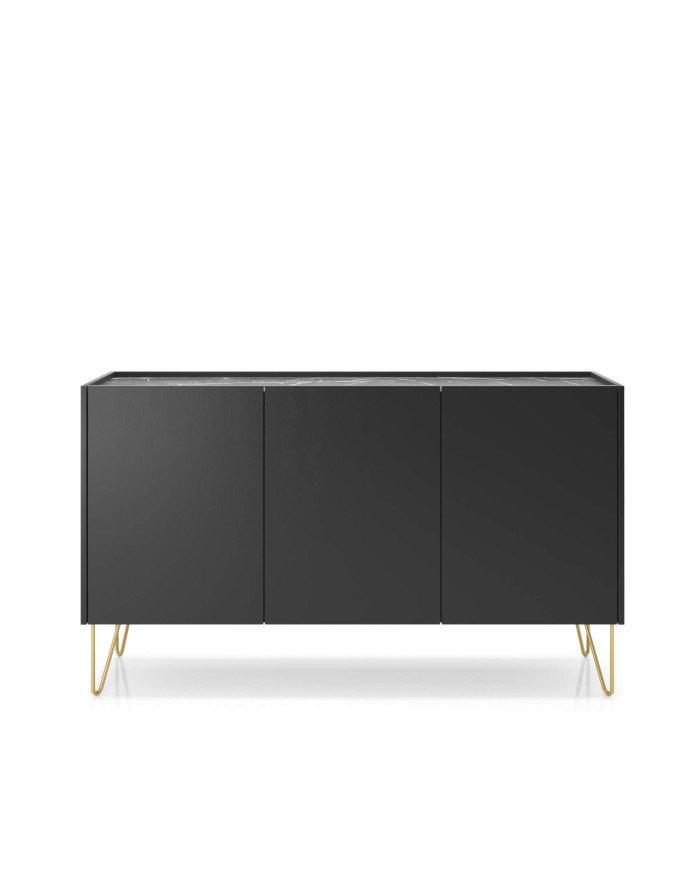 Harmony K144 chest of drawers, three doors, black graphite/black royal marble