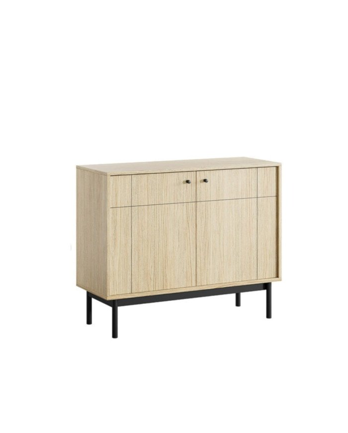 Japandi K-104 chest of drawers, two doors, Linea oak/black