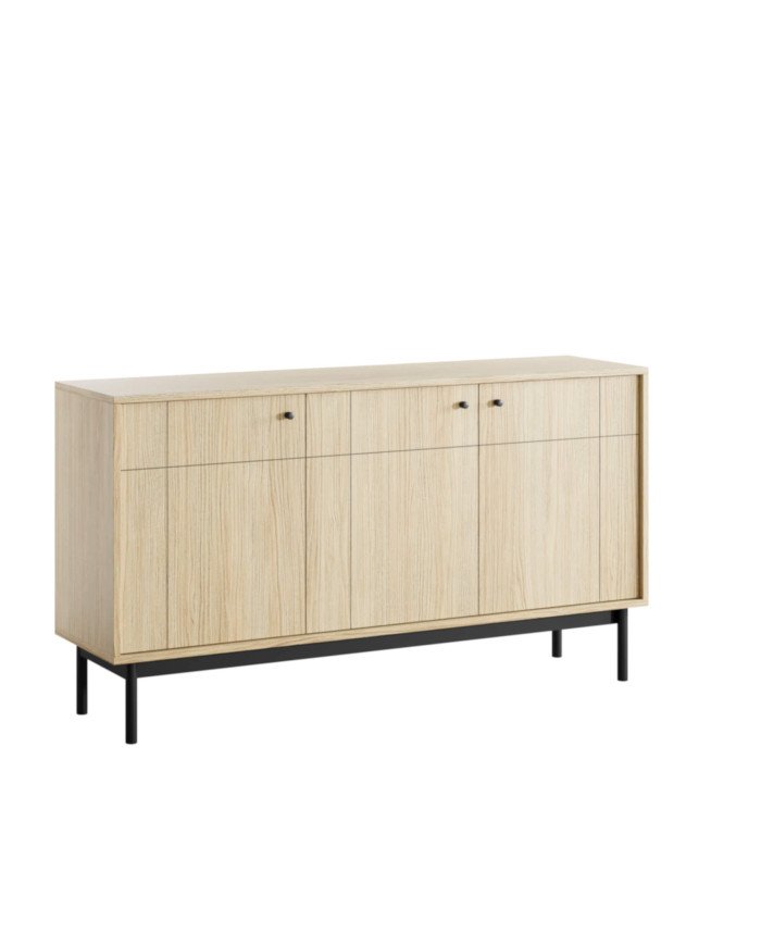 Japandi K-154 chest of drawers, three doors, Linea oak/black
