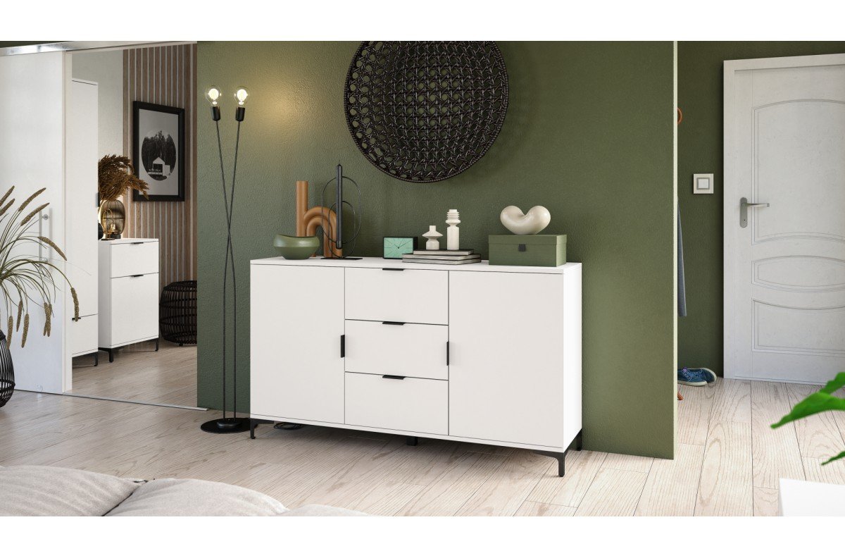 LANA 04 chest of drawers, matte white - 2-door freestanding cabinet with drawers - Image 3