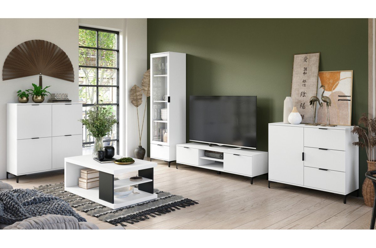 LANA 04 chest of drawers, matte white - 2-door freestanding cabinet with drawers - Image 5