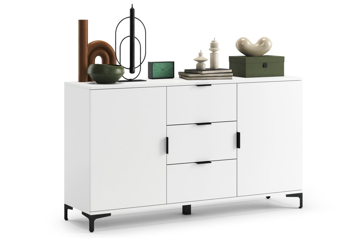 LANA 04 chest of drawers, matte white - 2-door freestanding cabinet with drawers