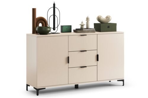 LANA K-150S beige (champagne) chest of drawers – 2-door freestanding cabinet with drawers