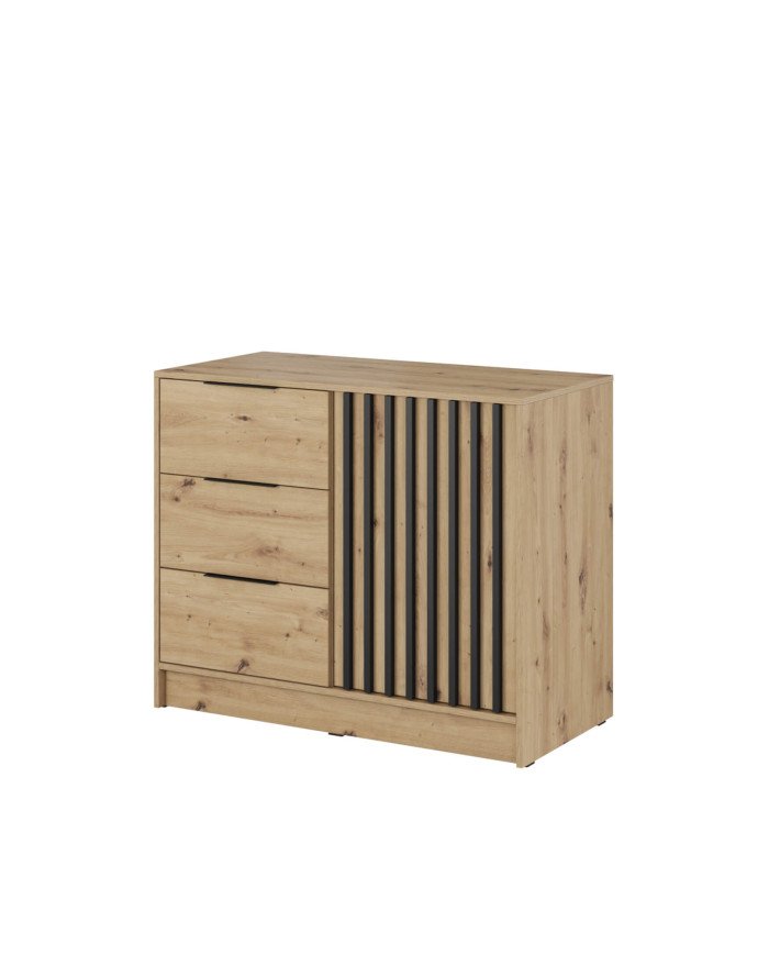 Nelly 2D chest of drawers, with doors, drawers, Artisan oak/black