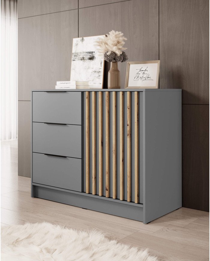 Nelly 2D chest of drawers with doors, grey/artisan oak - Image 2