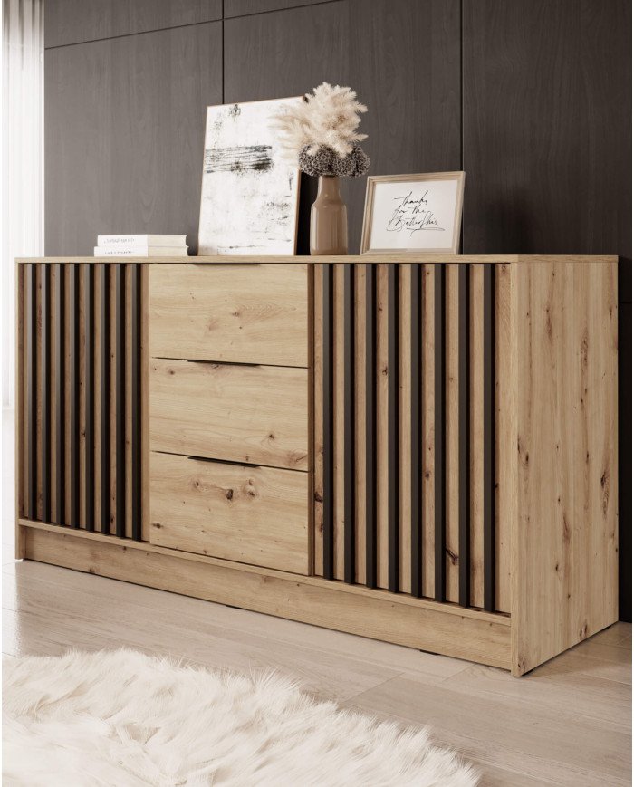Nelly 3D chest of drawers, with doors, drawers, Artisan oak/black - Image 2