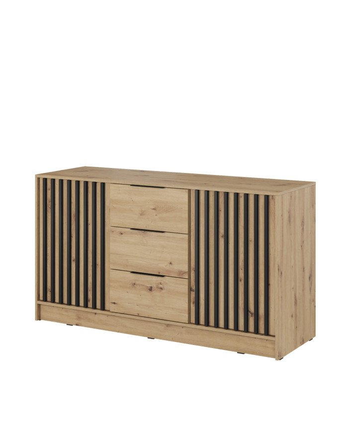 Nelly 3D chest of drawers, with doors, drawers, Artisan oak/black