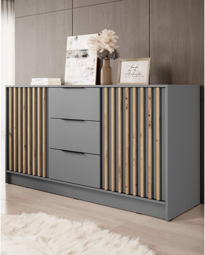 Nelly 3D chest of drawers, with doors, grey/artisan oak - Image 2