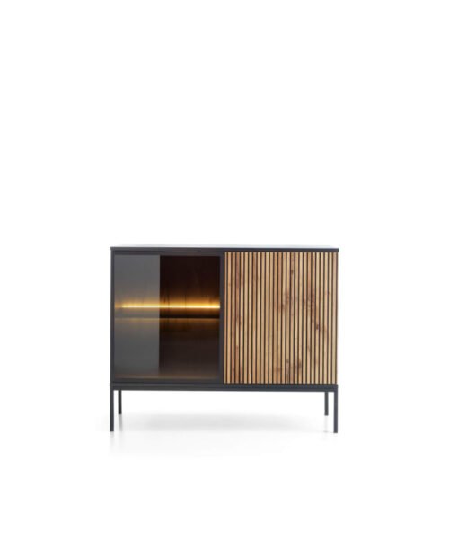Sento K104 chest of drawers, with doors, with lights, black/Wotan oak