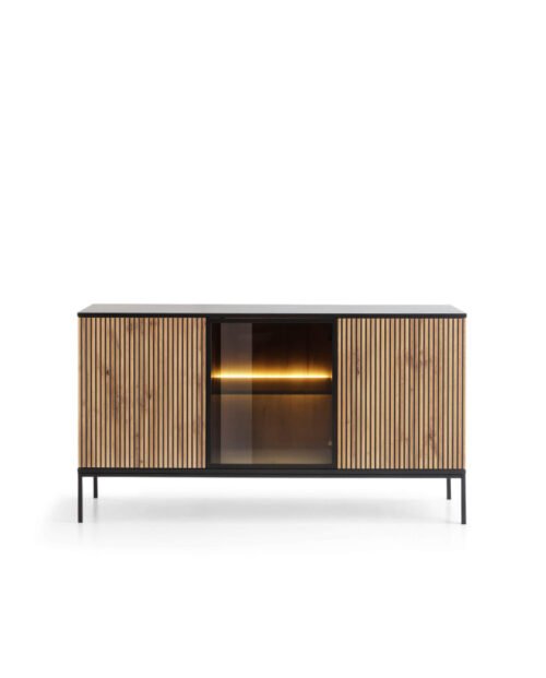 Sento K154 chest of drawers, with doors, with lights, black/Wotan oak