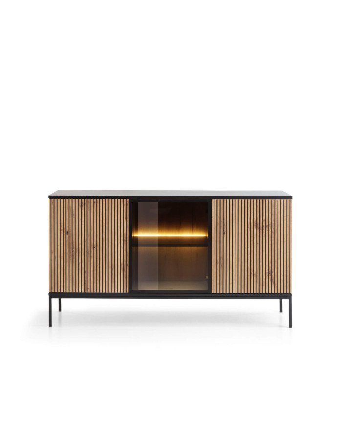 Sento K154 chest of drawers, with doors, with lights, black/Wotan oak